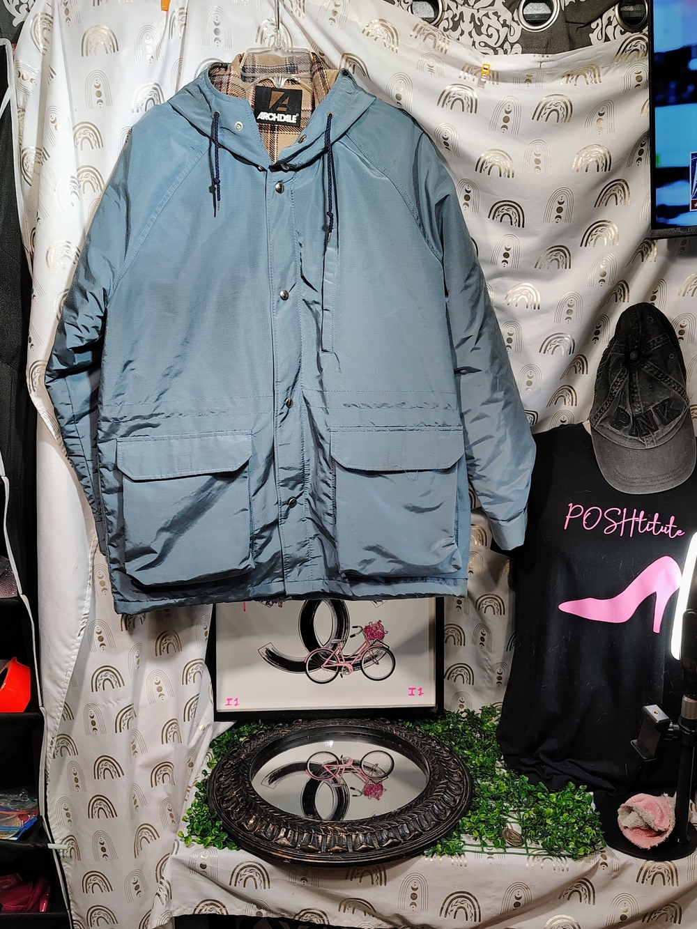 Vintage Light Blue Hooded Utility Jacket